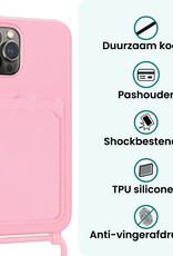 Forterra Forterra iPhone 16 Pro Hoesje Pashouder met Koord Met 2x Screenprotector - Lichtroze