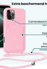 Forterra Forterra iPhone 16 Pro Hoesje Pashouder met Koord Met 2x Screenprotector - Lichtroze