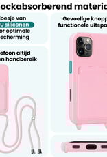 Forterra Forterra iPhone 16 Pro Hoesje Pashouder met Koord Met 2x Screenprotector - Lichtroze