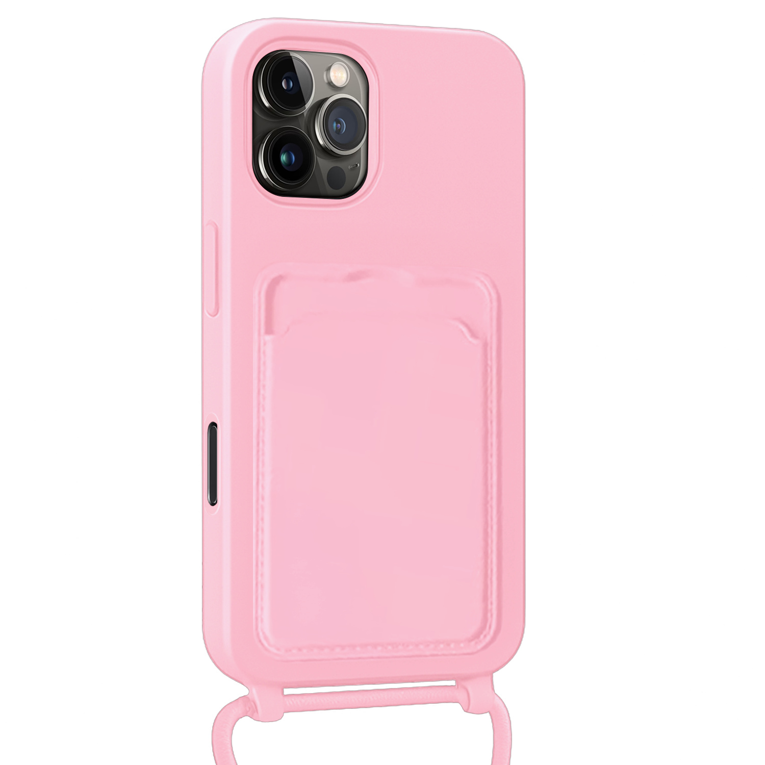 Forterra Forterra iPhone 16 Pro Hoesje Pashouder met Koord Met 2x Screenprotector - Lichtroze
