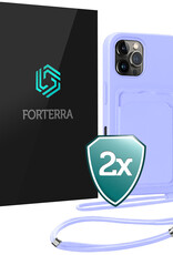 Forterra Forterra iPhone 16 Pro Hoesje Pashouder met Koord - Lila - 2 PACK