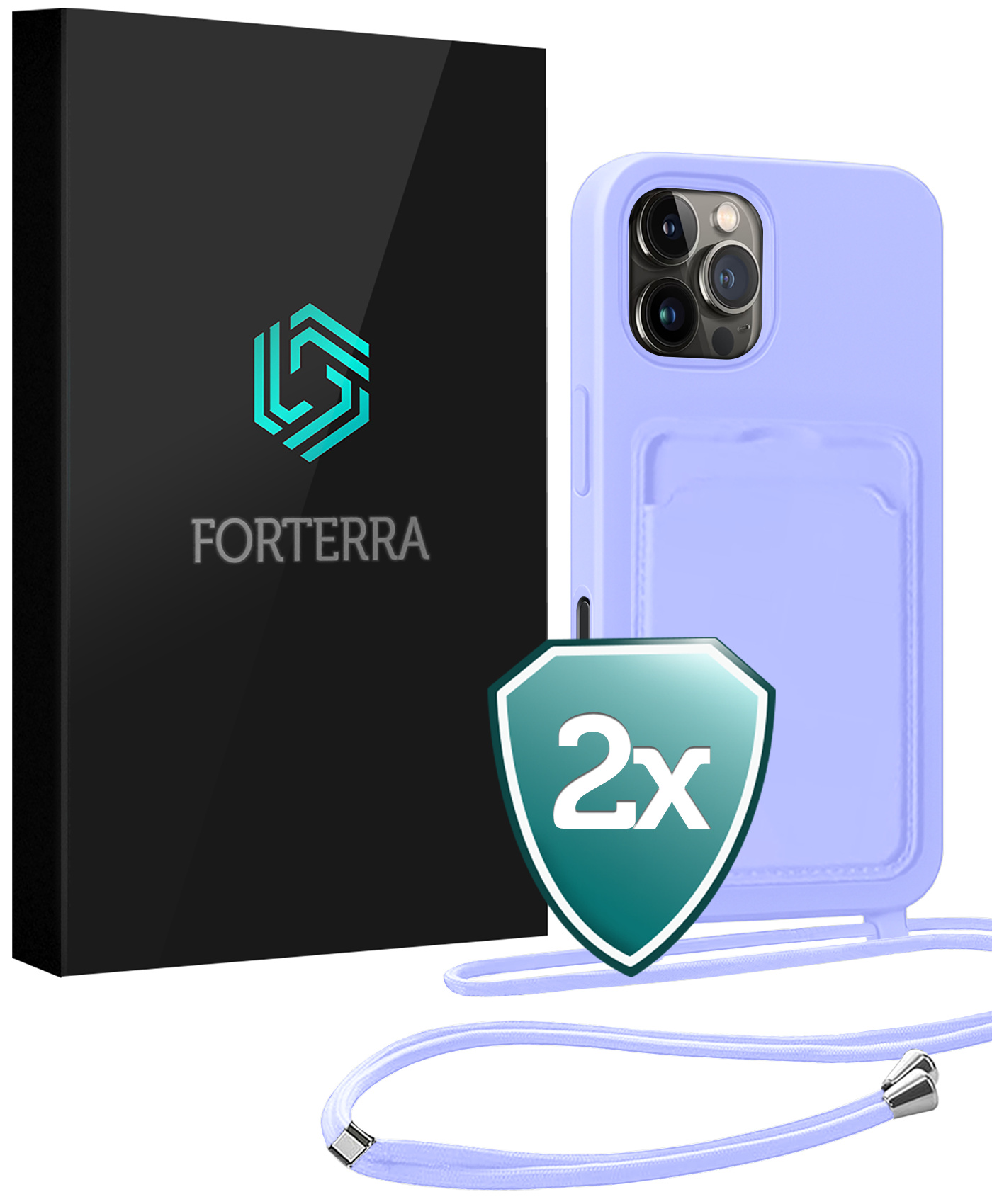 Forterra Forterra iPhone 16 Pro Hoesje Pashouder met Koord - Lila - 2 PACK