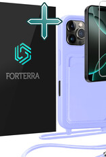 Forterra Forterra iPhone 16 Pro Hoesje Pashouder met Koord Met Screenprotector - Lila