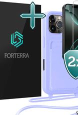 Forterra Forterra iPhone 16 Pro Hoesje Pashouder met Koord Met 2x Screenprotector - Lila