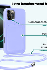 Forterra Forterra iPhone 16 Pro Hoesje Pashouder met Koord Met 2x Screenprotector - Lila