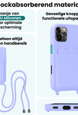 Forterra Forterra iPhone 16 Pro Hoesje Pashouder met Koord Met 2x Screenprotector - Lila