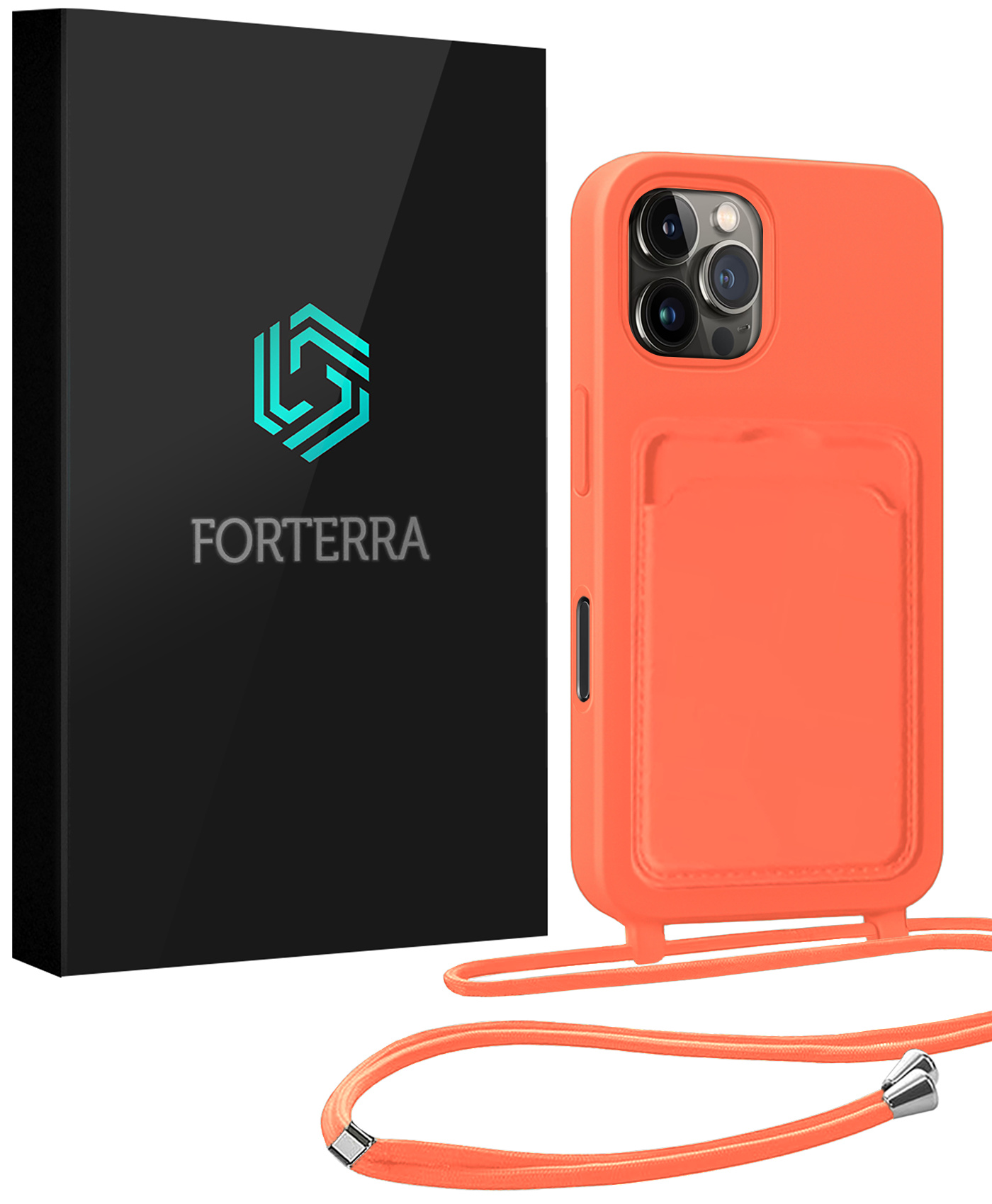 Forterra Forterra iPhone 16 Pro Hoesje Pashouder met Koord - Papaya