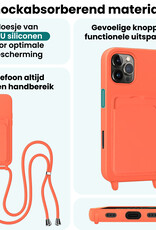 Forterra Forterra iPhone 16 Pro Hoesje Pashouder met Koord Met Screenprotector - Papaya