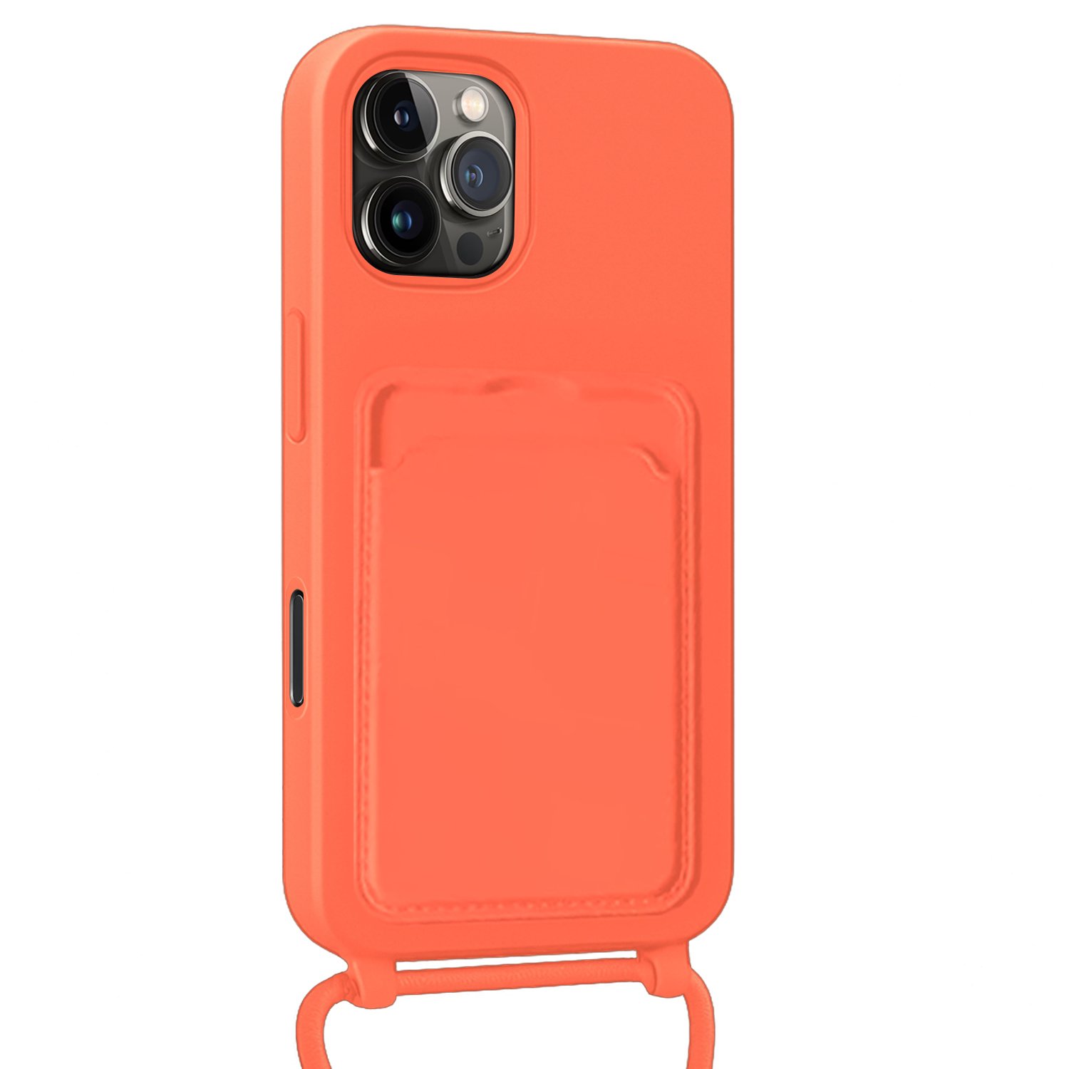 Forterra Forterra iPhone 16 Pro Hoesje Pashouder met Koord Met Screenprotector - Papaya