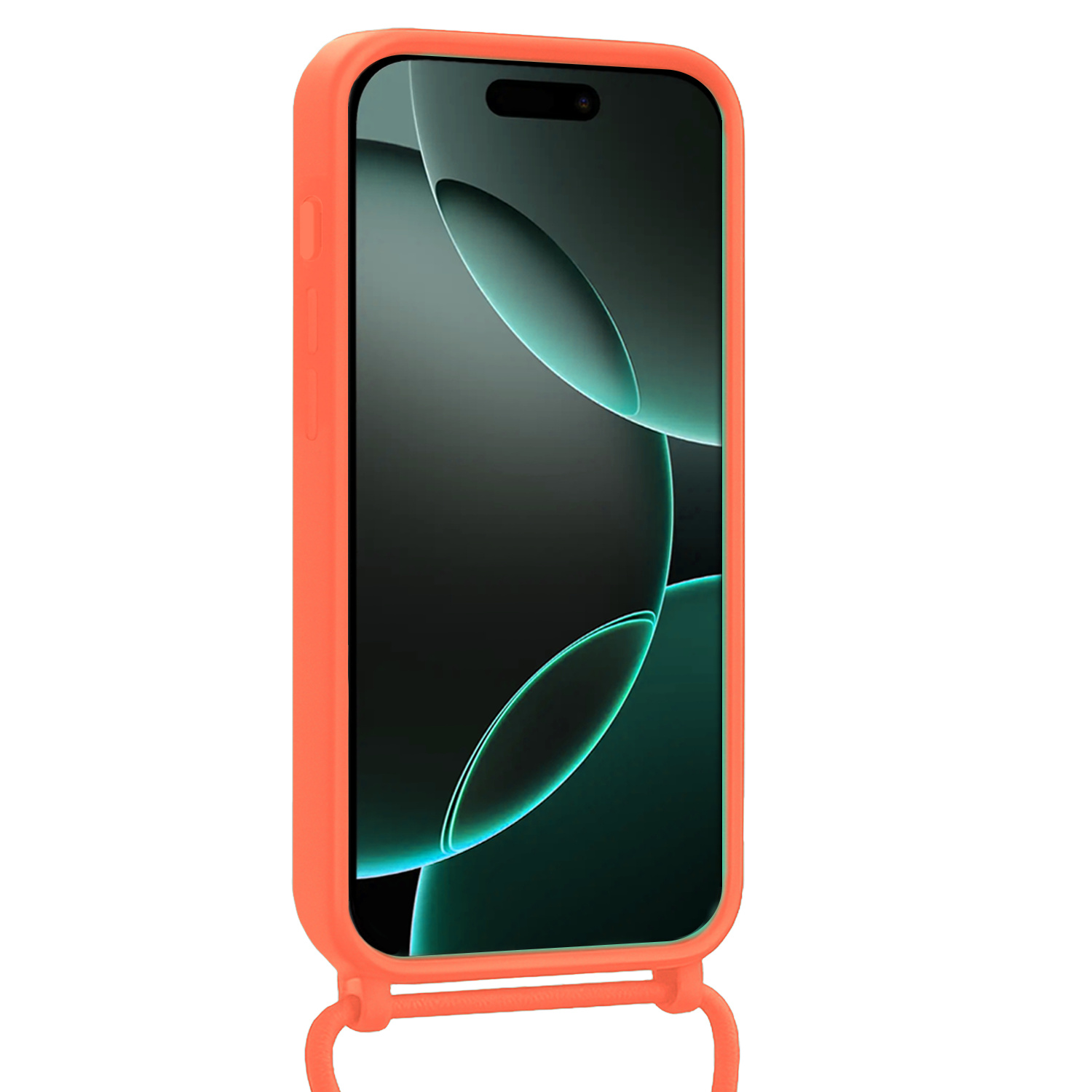 Forterra Forterra iPhone 16 Pro Hoesje Pashouder met Koord Met Screenprotector - Papaya