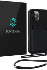 Forterra Forterra iPhone 16 Pro Hoesje Pashouder met Koord - Zwart