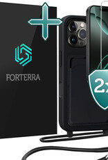 Forterra Forterra iPhone 16 Pro Hoesje Pashouder met Koord Met 2x Screenprotector - Zwart