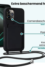Forterra Forterra iPhone 16 Pro Hoesje Pashouder met Koord Met 2x Screenprotector - Zwart