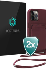 Forterra Forterra iPhone 16 Pro Max Hoesje Pashouder met Koord - Aubergine - 2 PACK