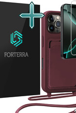 Forterra Forterra iPhone 16 Pro Max Hoesje Pashouder met Koord Met Screenprotector - Aubergine