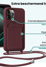Forterra Forterra iPhone 16 Pro Max Hoesje Pashouder met Koord Met Screenprotector - Aubergine
