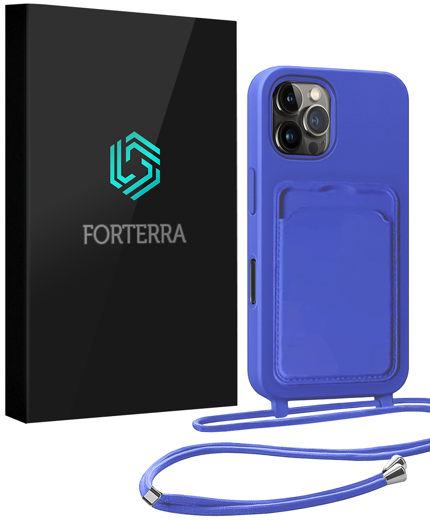 Forterra Forterra iPhone 16 Pro Max Hoesje Pashouder met Koord - Fel Blauw