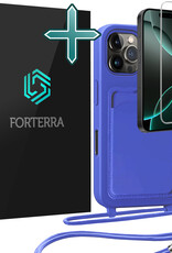 Forterra Forterra iPhone 16 Pro Max Hoesje Pashouder met Koord Met Screenprotector - Fel Blauw