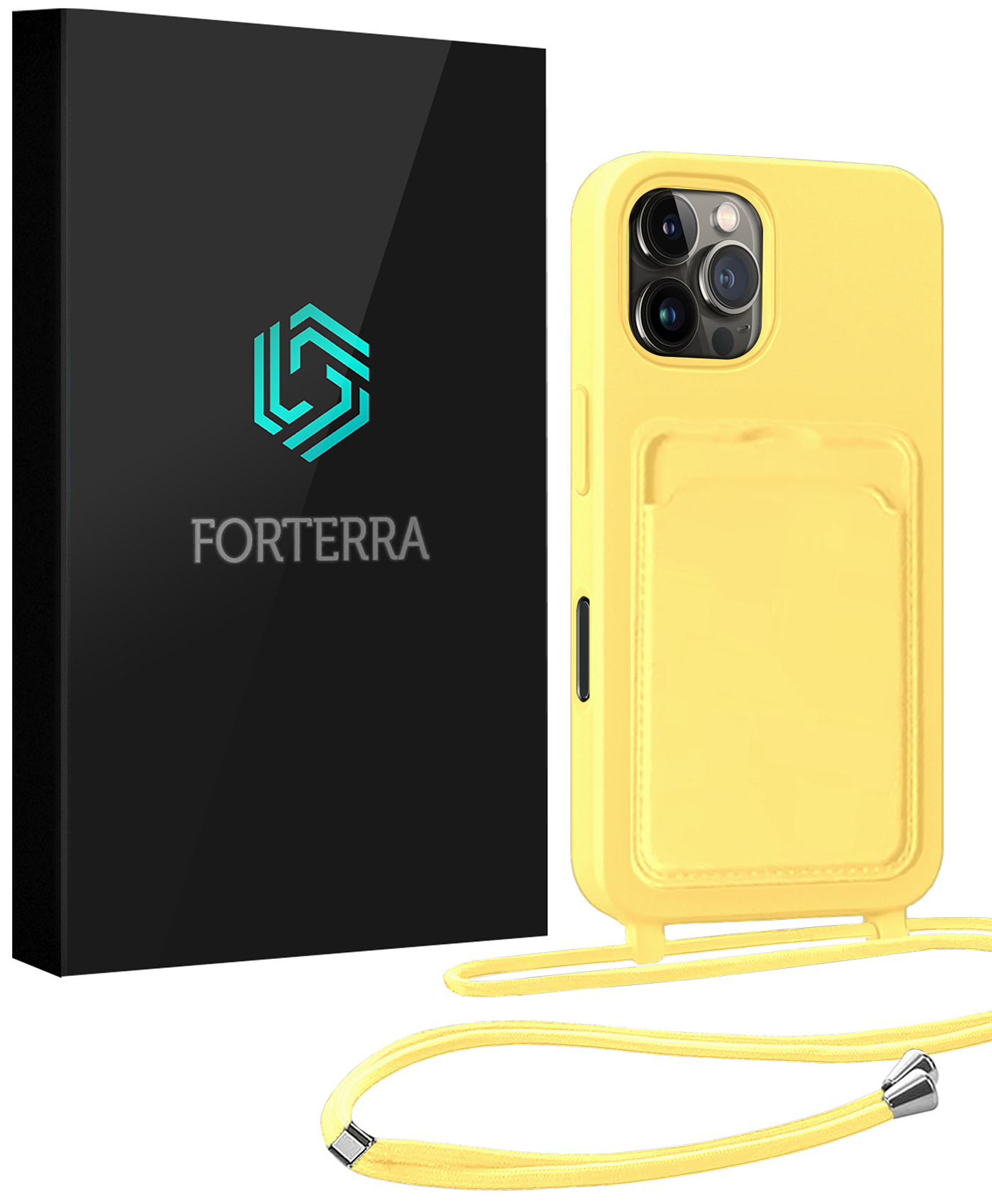 Forterra Forterra iPhone 16 Pro Max Hoesje Pashouder met Koord - Geel