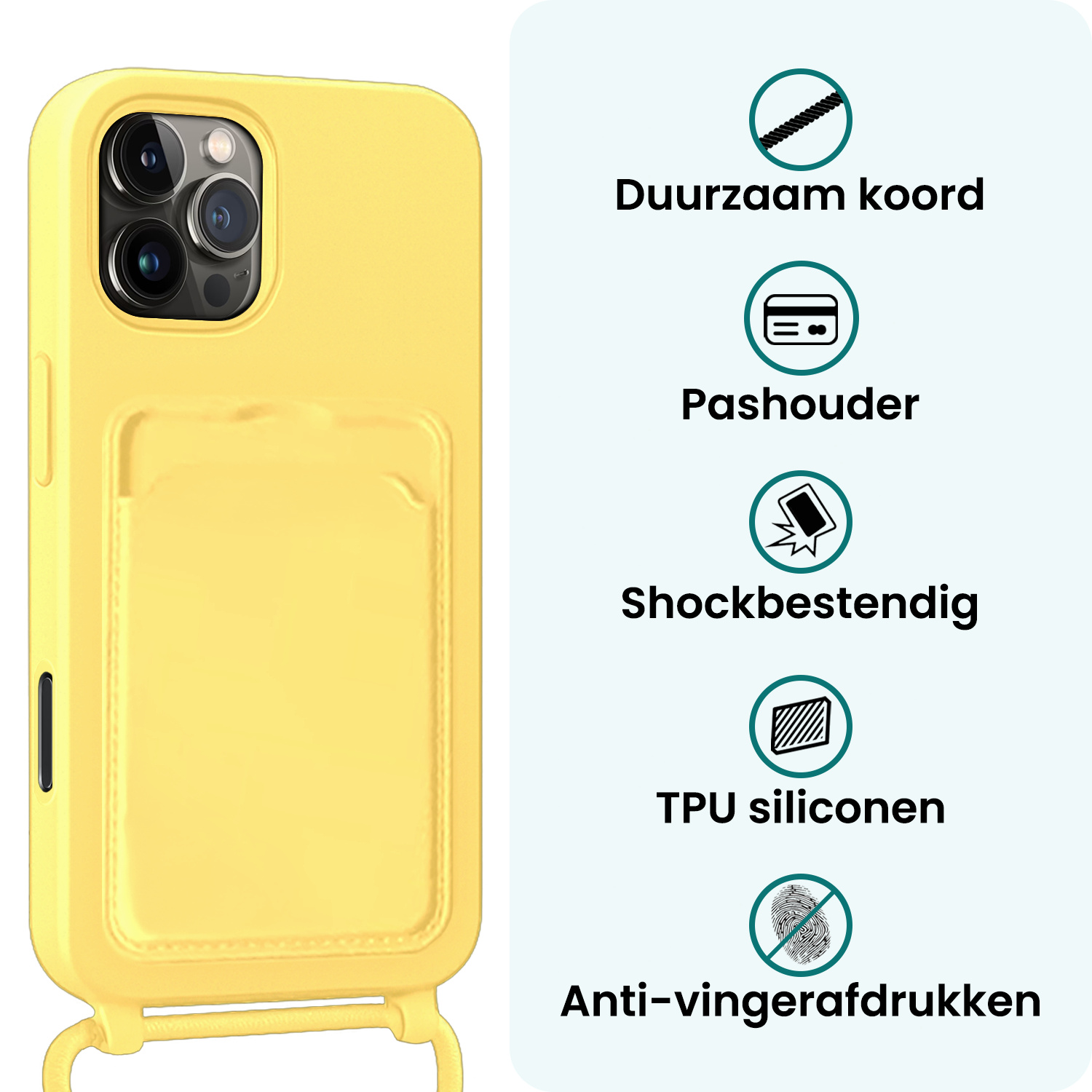 Forterra Forterra iPhone 16 Pro Max Hoesje Pashouder met Koord - Geel