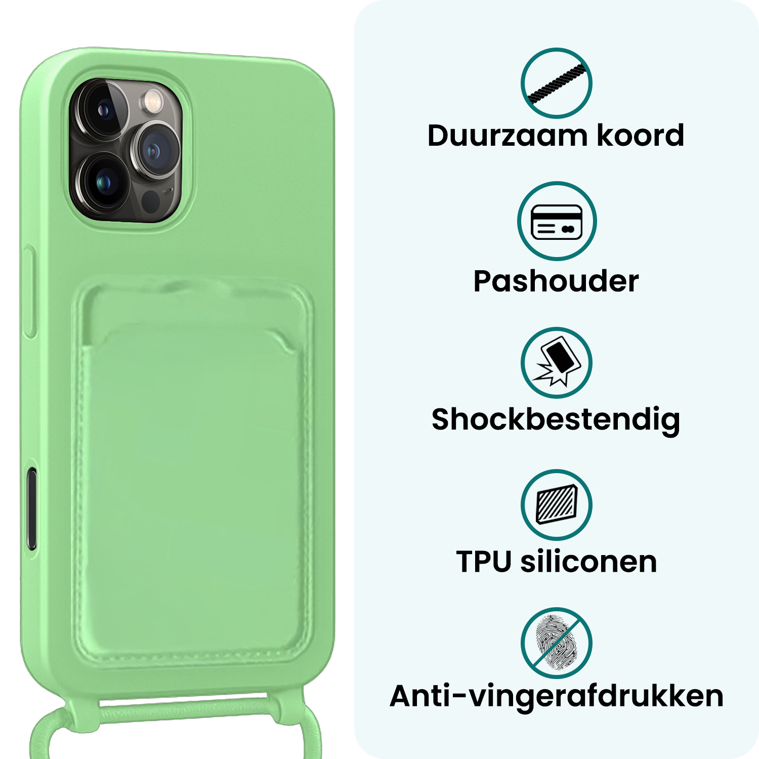 Forterra Forterra iPhone 16 Pro Max Hoesje Pashouder met Koord - Groen