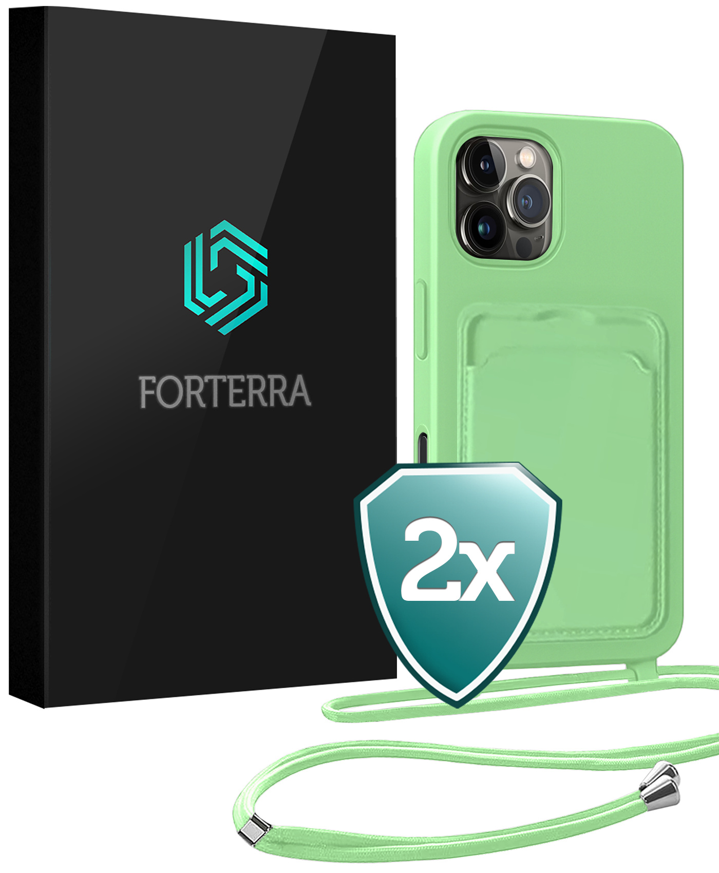 Forterra Forterra iPhone 16 Pro Max Hoesje Pashouder met Koord - Groen - 2 PACK