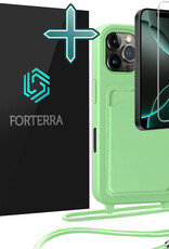 Forterra Forterra iPhone 16 Pro Max Hoesje Pashouder met Koord Met Screenprotector - Groen