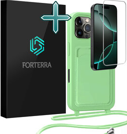 Forterra Forterra iPhone 16 Pro Max Hoesje Pashouder met Koord Met Screenprotector - Groen
