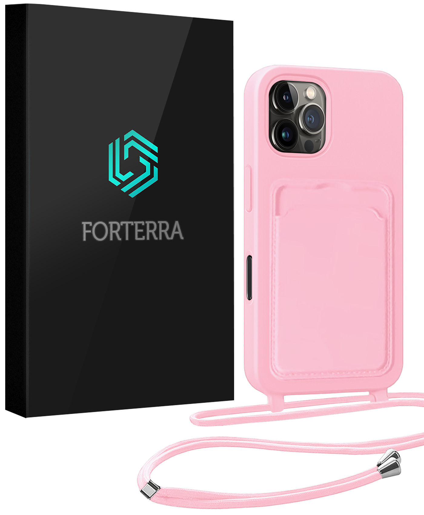 Forterra Forterra iPhone 16 Pro Max Hoesje Pashouder met Koord - Lichtroze