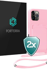 Forterra Forterra iPhone 16 Pro Max Hoesje Pashouder met Koord - Lichtroze - 2 PACK