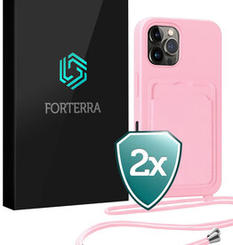 Forterra Forterra iPhone 16 Pro Max Hoesje Pashouder met Koord - Lichtroze - 2 PACK