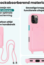 Forterra Forterra iPhone 16 Pro Max Hoesje Pashouder met Koord Met 2x Screenprotector - Lichtroze