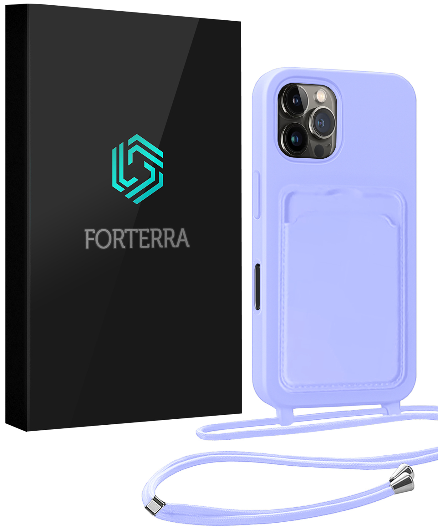 Forterra Forterra iPhone 16 Pro Max Hoesje Pashouder met Koord - Lila