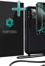 Forterra Forterra iPhone 16 Pro Max Hoesje Pashouder met Koord Met Screenprotector - Zwart
