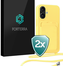 Forterra Forterra iPhone 16 Hoesje Pashouder met Koord - Geel - 2 PACK