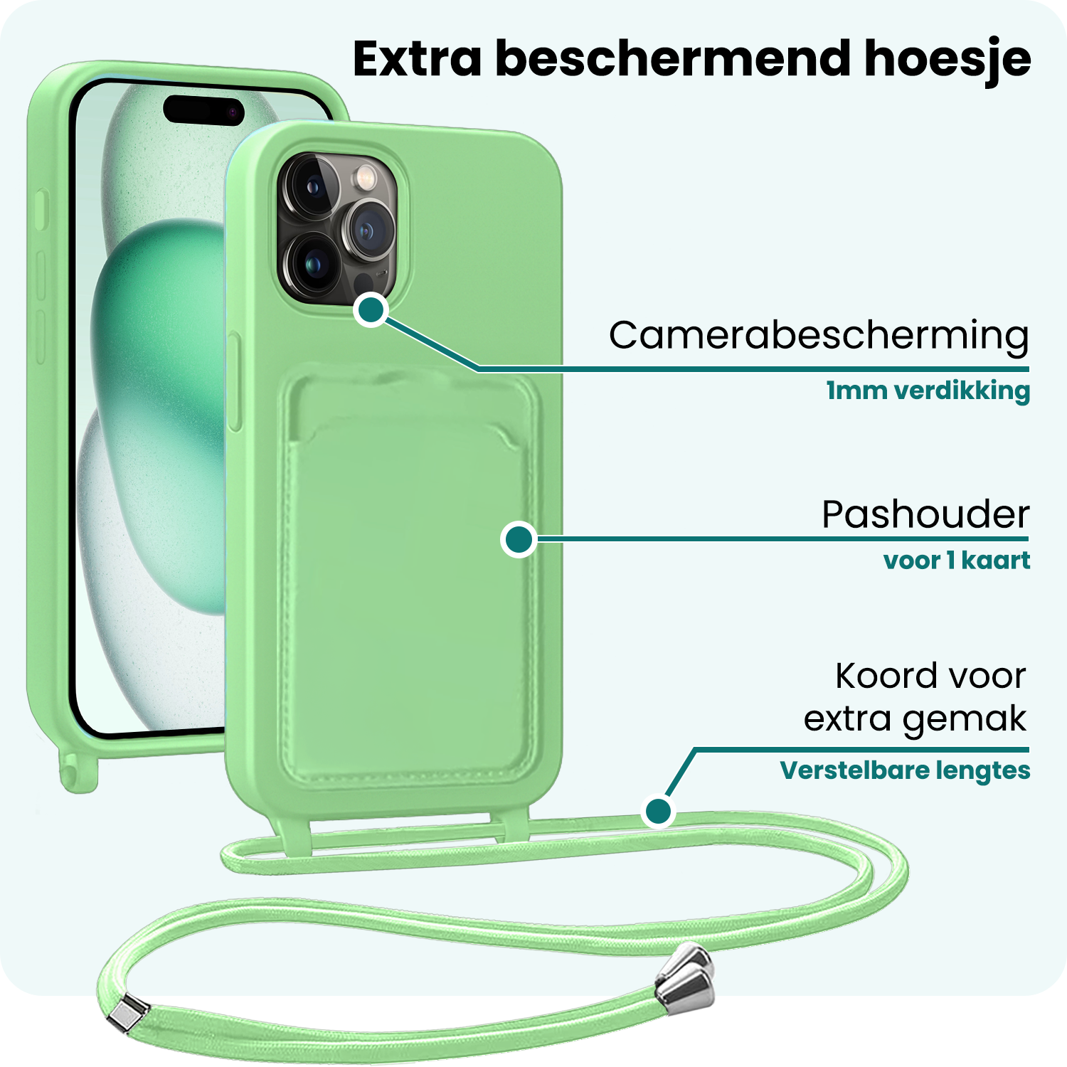 Forterra Forterra iPhone 15 Pro Max Hoesje Pashouder met Koord - Groen - 2 PACK