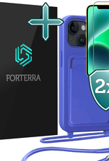 Forterra Forterra iPhone 13 Hoesje Pashouder met Koord Met 2x Screenprotector - Fel Blauw