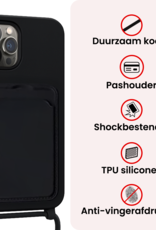 NoXx NoXx iPhone 14 Pro Max Hoesje Pashouder met Koord Met 2x Screenprotector - Zwart