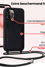 NoXx NoXx iPhone 14 Pro Max Hoesje Pashouder met Koord Met 2x Screenprotector - Zwart