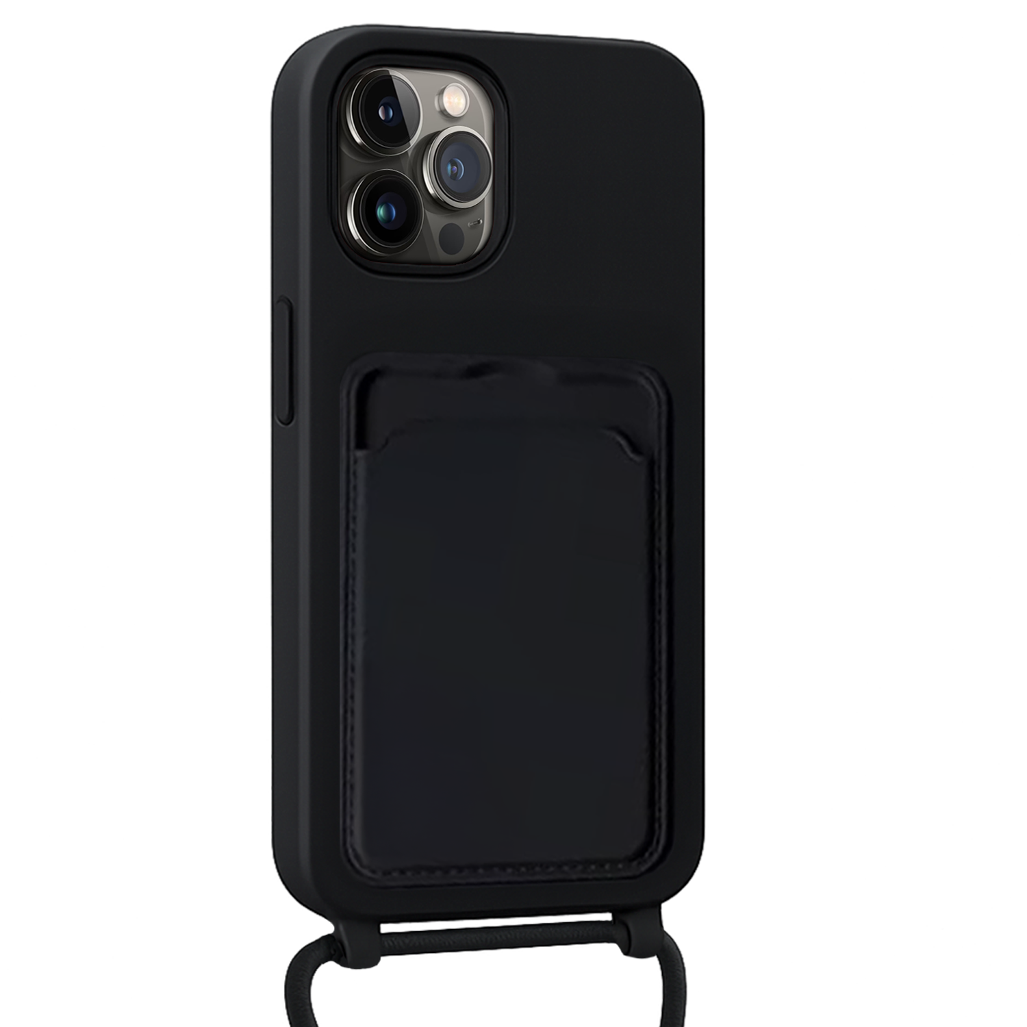 NoXx NoXx iPhone 14 Pro Max Hoesje Pashouder met Koord Met 2x Screenprotector - Zwart