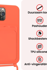 NoXx NoXx iPhone 14 Pro Max Hoesje Pashouder met Koord Met 2x Screenprotector - Papaya