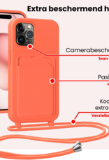 NoXx NoXx iPhone 14 Pro Max Hoesje Pashouder met Koord Met 2x Screenprotector - Papaya