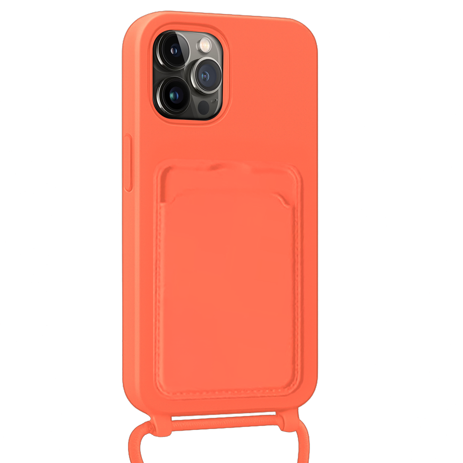 NoXx NoXx iPhone 14 Pro Max Hoesje Pashouder met Koord Met 2x Screenprotector - Papaya