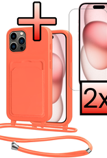NoXx NoXx iPhone 14 Pro Max Hoesje Pashouder met Koord Met 2x Screenprotector - Papaya