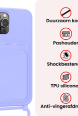 NoXx NoXx iPhone 14 Pro Max Hoesje Pashouder met Koord Met 2x Screenprotector - Lila