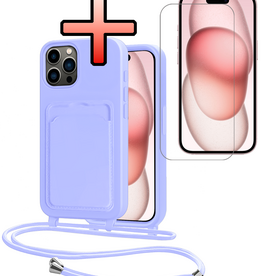 NoXx NoXx iPhone 14 Pro Max Hoesje Pashouder met Koord Met Screenprotector - Lila