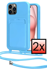 NoXx NoXx iPhone 14 Pro Max Hoesje Pashouder met Koord - Lichtblauw - 2 PACK