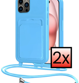 NoXx NoXx iPhone 14 Pro Max Hoesje Pashouder met Koord - Lichtblauw - 2 PACK