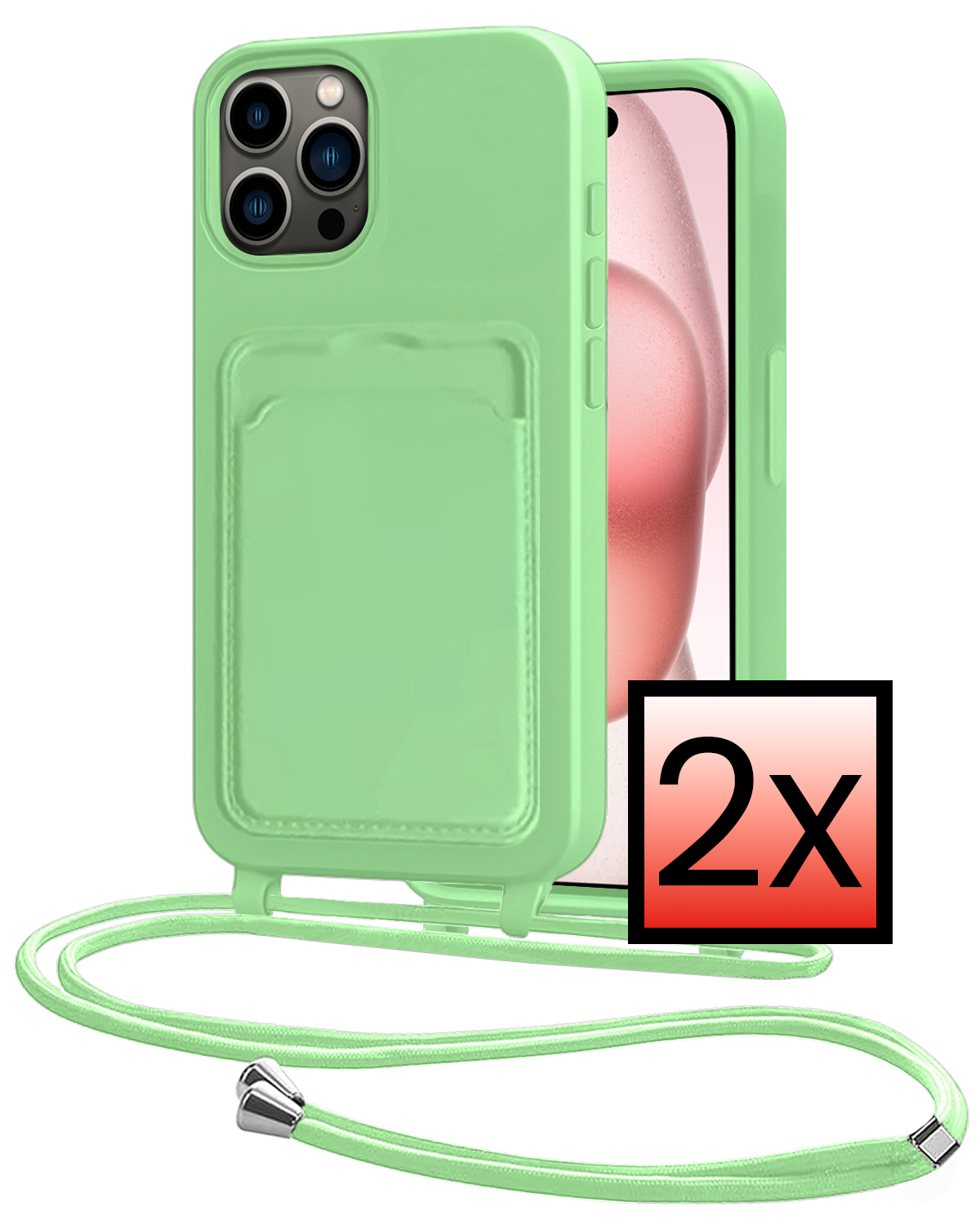 NoXx NoXx iPhone 14 Pro Max Hoesje Pashouder met Koord - Groen - 2 PACK