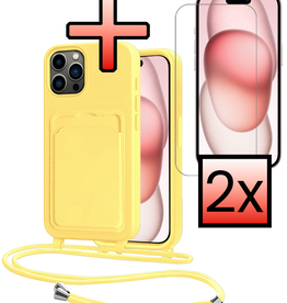NoXx NoXx iPhone 14 Pro Max Hoesje Pashouder met Koord Met 2x Screenprotector - Geel